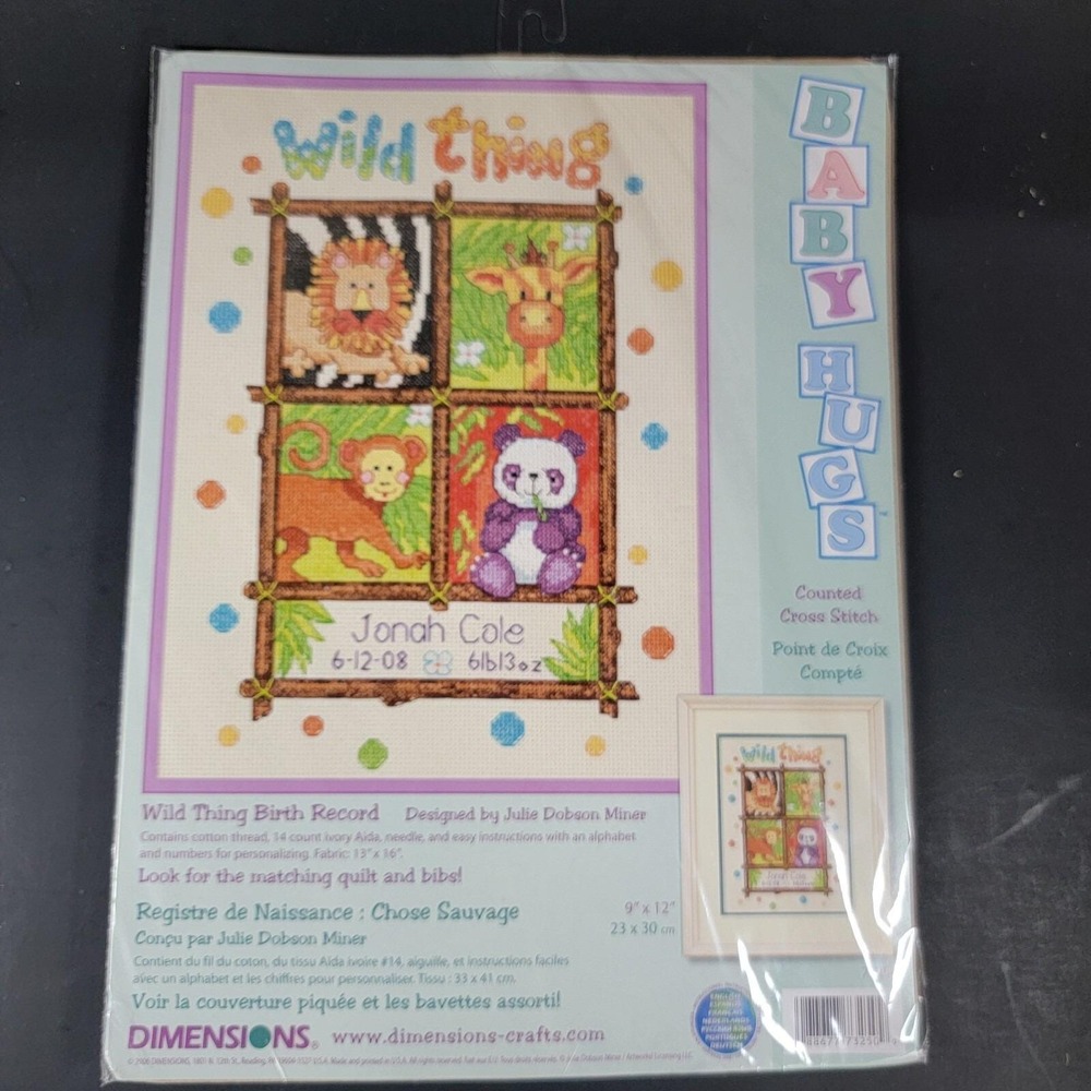 NEW #73249 DIMENSIONS "WILD‎ THING" BABY ANIMAL STAMPED CROSS STITCH KIT